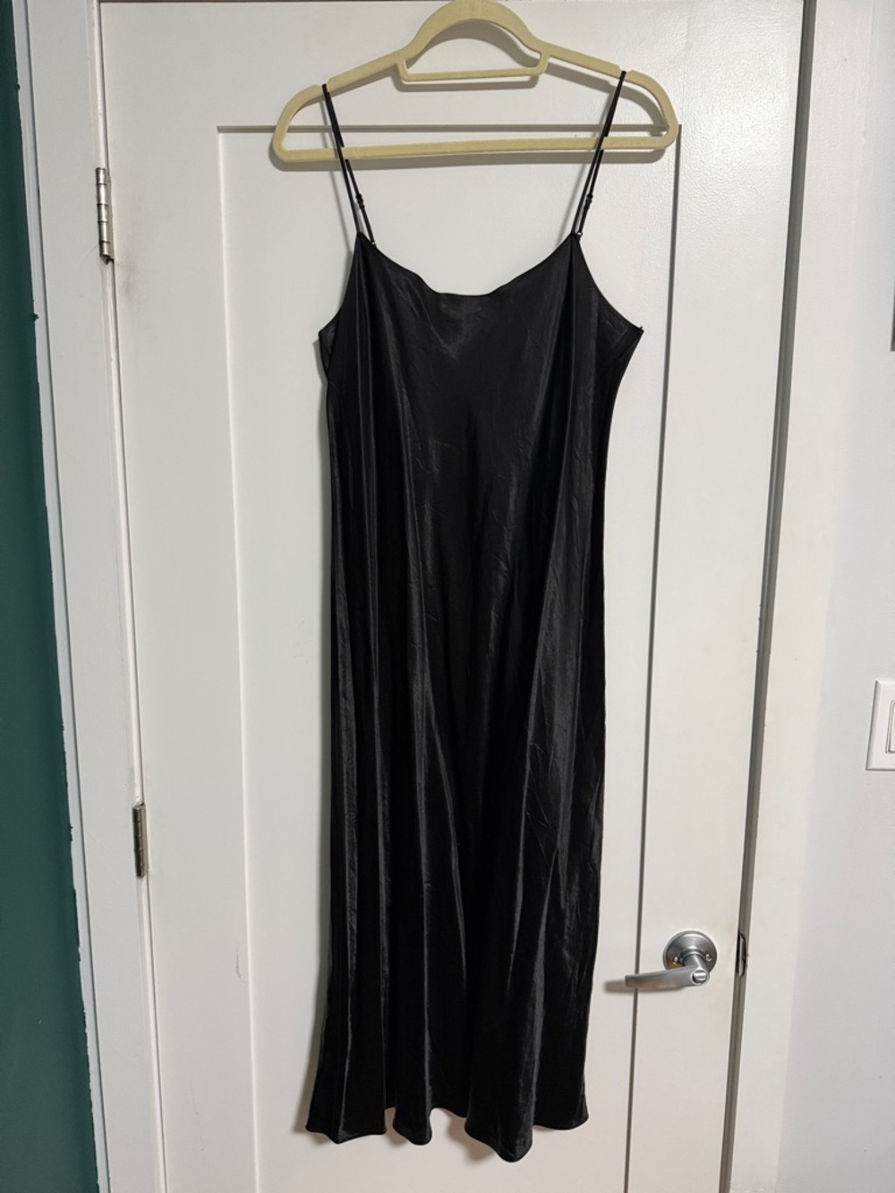 Vince Black Satin Maxi Slip Dress with Spaghetti Straps